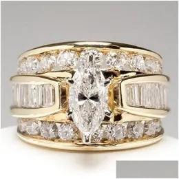 Ringar nya ankomst lyxiga smycken 925 Sier Gold Fill Marquise Cut White Topaz Cz Diamond Party Women Bridal Ring för födelsedagsfall del DHZ4A