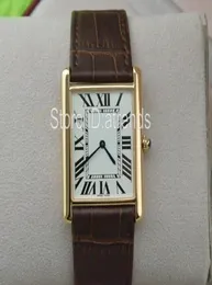 Super Thin Series Top Fashion Quartz Watch Men Women Gold Dial Dial Brown Strapwatch Wristwatch Retângulo Classic Design Dress Clock3947387