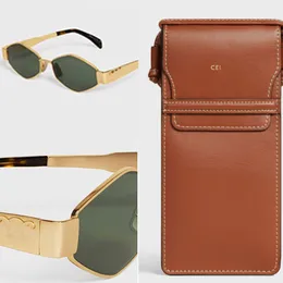 Designer Triumphal Arch Women Metal Occhiali da sole Metal Frame Green Lenses With Mobile Phone Crossbody Bag 10A Luxury Women Small Frame Occhiali da sole 40236 40236