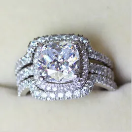 Victoria Wieck Cushion Cut 8mm Diamond 10kt White Gold Preenched Lovers 3-in-1 Noivado anel de casamento Conjunto SZ 5-11 223i