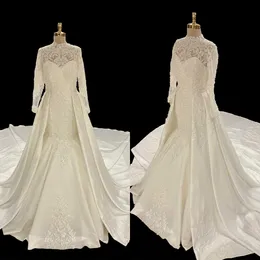 Vestidos de noiva elegantes de sereia de colarinho de colarinho alto vestido de noiva de vestido de noiva destacável vestido de trem feita sob medida