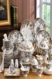 58pcs Keramikgerichte Dinnerteller Kaffee Set Bone China Tischgeschirr Porzellan Deep Teller Fischplattenschalen Anzug Tier Design Dinner 5631828