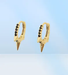 Simple tiny gothic punk stud earrings black cz spike circle earrings 100 925 sterling silver for women men fashion ear jewelry2388747635