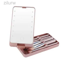 Kompakte Spiegel Beleuchtung Make -up -Spiegel rotierender persönlicher Schönheitspiegel mit 5 Make -up -Pinsel Reisen Make -up -Zubehör Multi funktionale Beleuchtung D240510