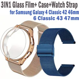 3IN1 Стеклянная пленка+ корпус+ ремешок для часов для Samsung Galaxy 4 Classic 42 46 мм/6 Классика 43 47 мм из нержавеющей стали.