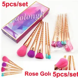 Makeup Brushes Sets Cosmetics Brush 5Pcs Kit Bright Rose Gold Spiral Shank Make Up Tools Screw Contour Retail Box Drop Delivery Heal Dhrw3