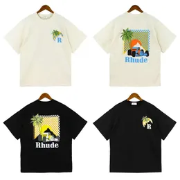 Rhude T Shirt Summer American High Street Coconut Palm Truck Print Mens Designer T Shirt Loose Casual Men's and Women's Couples With samma runda nacke tshirt 854