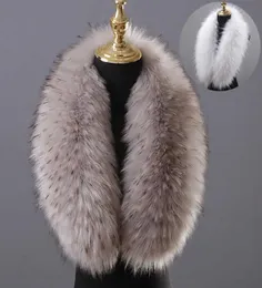 Winter Large Faux Fox Fur Collar Fake Fur Coat Scarves Luxury Women Men Jackets Hood Shawl Decor Female Neck Collar Wraps H09232851802