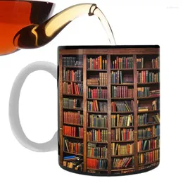 Mugs 3D Library Bookhelf Ceramic Creative Cups Home Decor Bookish Artiklar Bokmask för kvinnor och män