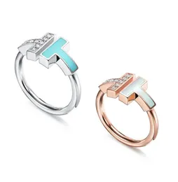 11 TF925 Coppia di stile Anniversario Doppio T Ringenamel Blue Engent Rings for Women Fashion Nobility con Stone Wrie Ring3110031