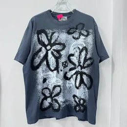 Yıkanmış portre baskı tişört erkek kadınlar vintage kısa kollu tişört üst tees