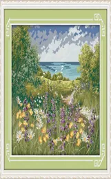 クリフサイドパス海辺の景色の家の装飾絵画ハンドメイドクロスステッチ刺繍針細工セットキャンバスDMC 16548443でカウントされた印刷