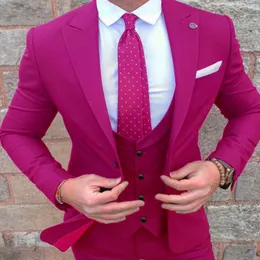 Gwenhwyfar 2018 Fuchsia Men Suit Set Peak Lapel Blazer Men Suits Wedding PROOM TUXEDO Casual Ourning Pants Kamizelka 3 sztuki 176o