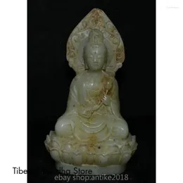 Dekoracyjne figurki 7 "China Natural White Jade rzeźbiony buddyzm Guanyin Kwan-yin Buddha Statua