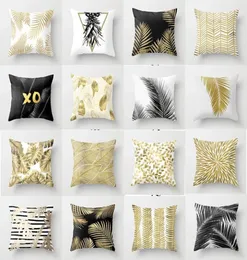 Almofado de almofada de travesseiro de almofada dourada de folhas de folha dourada de cover decoração de salão de decoração em casa preto e branco jogue kussenhoe4042207