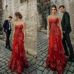 Rote Hochzeitskleider PALLE APPLIKE BRIDAL Kleid Sweep Zug trägerloser Hochzeitskleid Custom Made Vestidos de Novia 174H