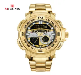 Relógios de pulso militar de Mizums LED Sport Digital Watch Men Gold Aço inoxidável Banda de aço dual Time Quartz Relógio Man Relógio à prova d'água 4770108