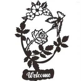Decorative Figurines Black Art Metal Rose Welcome Sign For Wall Decor Or Outdoor Gardend Steel Home Housewarming Gift