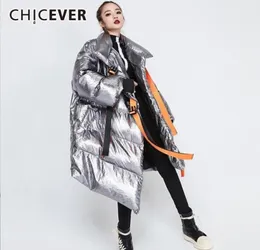 CHICEVER Ribbons Women039s Winter Down Jackets Stand Collar Long Sleeve Asymmetric Jacket Female Fashion Clothes Tide Y2010128047020