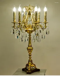 Lâmpadas de mesa Lâmpada de cobre decorativa Cristal de luxo D48cm H83cm Estilo europeu Bedroom Bedside Iluminação