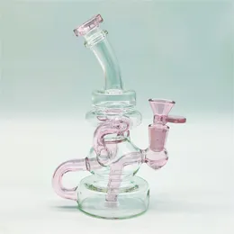 2022 8 Inch Pink Glass Water Pipe Bong Dabber Rig Recycler Pipes Bongs Smoke Pipes 14.4mm Female Joint with Regular Bowl&Banger US Warehouse