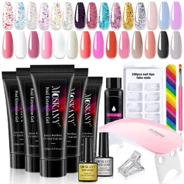 Poly Nail Gel Full Set med 6W LED -lampspikuppsättning för nybörjare Nail Tips Art 3D Design Decoration Extension Manicure Tools Kit 240510