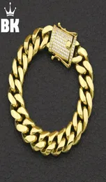 12 мм14 мм CZ из нержавеющей стали Curb Cuban Bracelet Broslet Золото серебряной серебристо -покрытой хип -хоп микрооплачиваемые CZ Mens Mens Meami Bangle 7Inch8Inch J19076473136