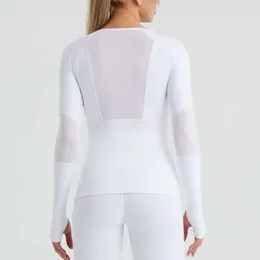 Top Quality Women Long Sleeve Workout Shirts White Back Net Mesh Yoga Tops