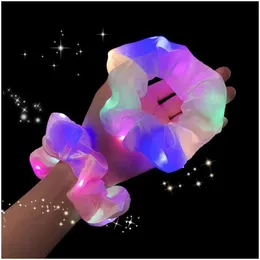 Hårtillbehör LED Lysande band Scrunchies Kvinnor Girls Headwear Rope Simple Wrist Band Rings gummi 20st Drop Delivery Products T OTXU1