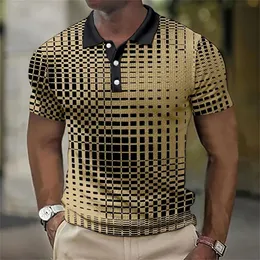 Retro Mens Polo gömlek benekli kısa kollu tişört iş rahat düğme gömlek büyük boy sokak erkek giyim 240430