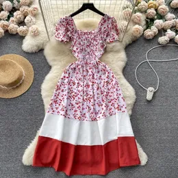 Yuoomuoo Korean Fashion Floral Print Patchwork Party Women Dress Summer Flying Sleeve Vacation Long Dress Beach Vestidos 240423