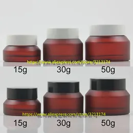 Speicherflaschen 15g 30g 50 g rote Rose gefrostete Glascreme Jar Kosmetische Auge können Topf Gesichtslotion Zinnpflege Packungsbehälter maskieren