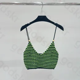Sexy top crop a maglia verde donna designer elegante v -collo canotte canotte con fibbia in oro senza schiena festa camisole