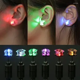 Party Decoration 1 Pair Unique Boys Girls LED Light Christmas Gift Halloween Square Night Bling Studs Earring Music Festival Band