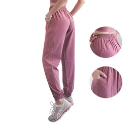 Frauen Joggashosen Yogahosen mit Taschen hohe Taille Leichte dünne Sporthosen Schnelltrocknen Ninte Hosen Sonnenschutz für die Fitness des Radsportlounge-Trainings