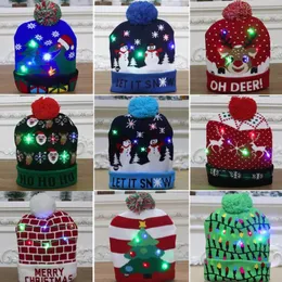6 стиль светодиодные рождественская вязаная шляпа светодиодная освещение Pom Beanie Unisex Kids для взрослых рождественские огни.