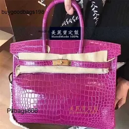 Designer Bag Womens Handbags Fully Handmade Real Crocodile Leather 30cm Handbag Rose Pink Luxurys Large Capacity Have Logo