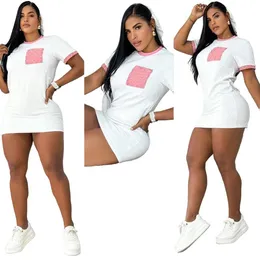 Novo vestido casual de mangas curtas brancas, designer de marca Bodycon Sexy Hollow Out Mini-saia Vestidos de saia em V