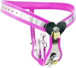 Female Chastity Belt Pants with Anal Vagina Plug Invisible Strap on Stainless Steel BSDM Bondage SexToys for Woman (Color : Pink, Size : 70-80cm)