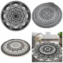 Dywany Czarno -biały elegancki mandala bohemian z frędzlami okrągłe flanelowe dywaniki podłogowe krążenie dywanu do rzut wewnętrznych do sypialni salonu