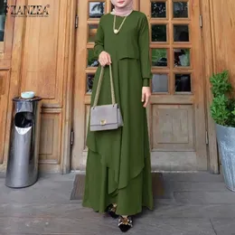 Roupas étnicas zanzea feminino outono vintage long slve dubai sundress peru abaya hijab vestido muçulmano casual roupas islâmicas maroca manto t240510