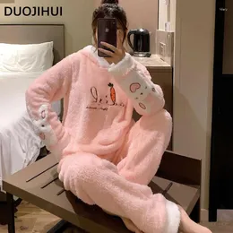 Roupas em casa duojihui doce rosa chique imprimindo pajama feminino de capuz