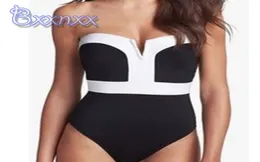 2020 Nowy czarny biało patchwork One Piece Swimsuit Kobiety naciśnij stroje kąpielowe bez pleców 1 kawał