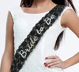 Bachelorette Sash Bride لتكون الدانتيل الأنيق باللون الأسود الأبيض 05371706