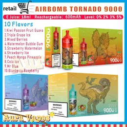 Airbomb Tornado 9000 Puff Disponível de caneta de vape descartável Cigarro eletrônico 18ml 10 Flavores Dispositivo de ar condicionado recarregável Kit Puff 9K Vape