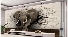 WDBH Custom Po 3D Wallpaper 3D Elefante Breaking Wall Sfondo dipinto Decorazioni per la casa Soggio