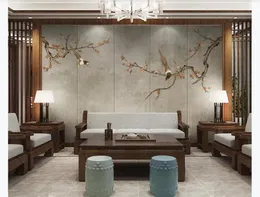 Dostosowane 3D Silk Po Malowidło Tapeta Chińskie Plum Blossom Magpie Art Sali pokój