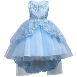 فستان فتاة زرقاء زرقاء منتفخة منتفخة 2018 فساتين منخفضة الدانتيل منخفضة الفساتين بالتوافقات الفساتين للفتيات الصغيرات MC1458 280F