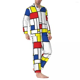 Home Clothing Geometric De Stijl Sleepwear Autumn Mondrian Minimalist Casual Oversized Pajamas Set Men Long Sleeve Warm Leisure Nightwear