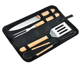 Definição de talheres de churrasco de churrasco de quatro peças de aço inoxidável para churrasco externo equipamento de campo de ferramenta de campo set306q6728862